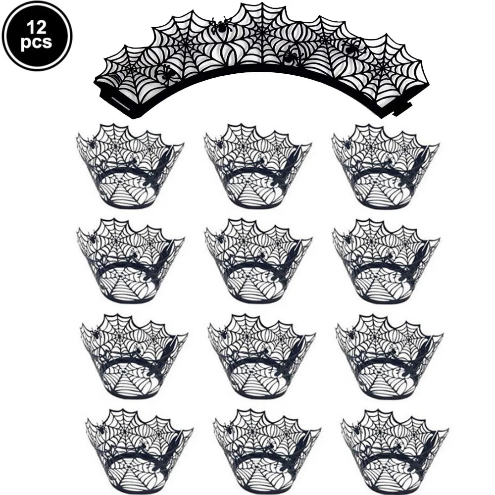 12pcs Halloween Black Bat Cupcake Wrappers Cupcake Liners Ghost Halloween Cupcake Decorations Halloween Themed Party Supplies