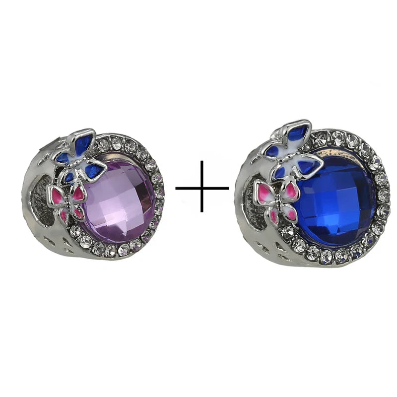 BRACE CODE 2Pcs/Lot Pan Spring New Purple Charm Love Floral Diy Beads Pendant Making Men's Women's Children's Fine Bracelets