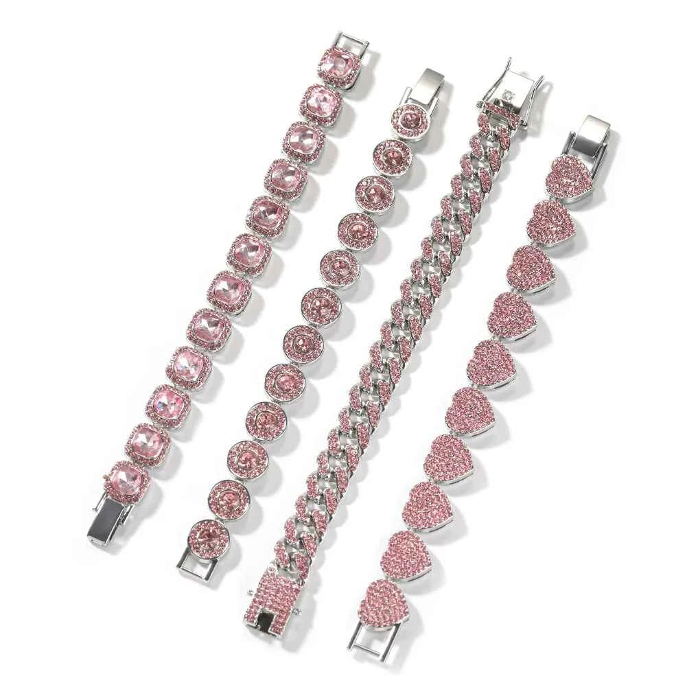 Pink Color Rhinestones Bracelets Set