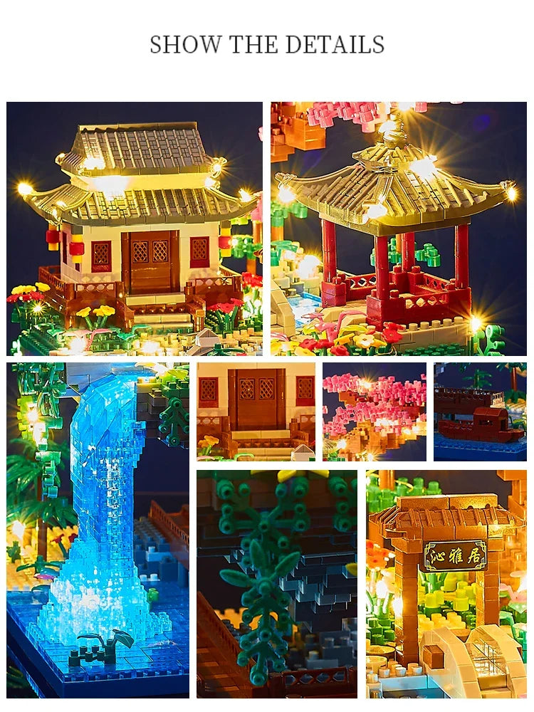 3320PCS Blocks Tree House Diamond Building Garden Architecture Waterfall Light Bricks Christmas for Kid over 12 Years Adult Gift