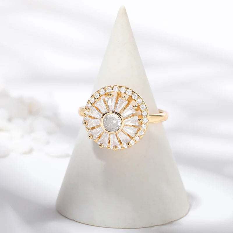 Luxury Crystal Snowflake Rings For Women Rotatable Fidget Anxiety Adjustable Ring Anti Stress Fashion Jewelry Gifts