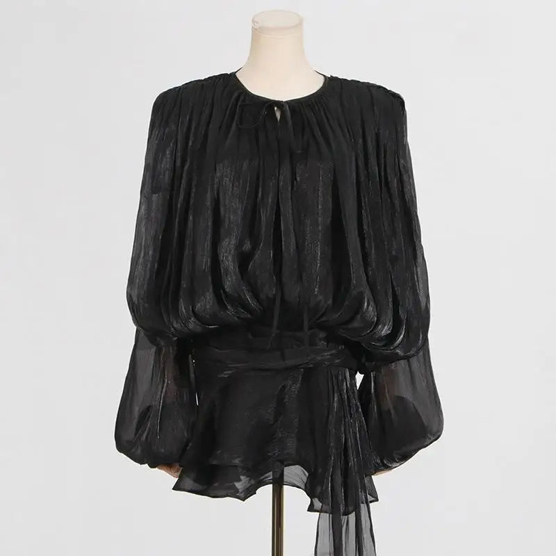 Elegant Layer Ruffles Hem Mini Dresses Chic Loose O Neck Lantern Sleeve Button A-line Cake Dress New Ladies High Street Vestidos