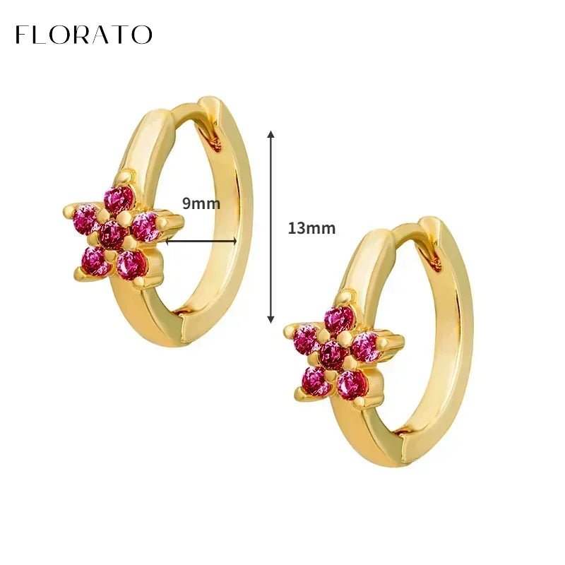 925 Sterling Silver Ear Needle Rose colors Zircon Hoop Geometric Pendant Earrings for women Luxury Fashion Wedding Jewellery2023