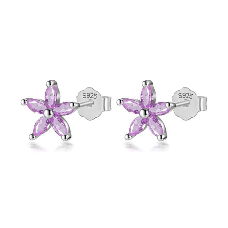 TrustDavis Real 925 Sterling Silver Fashion Flower Colour CZ Stud Earrings For Women Daughter Girls Birthday Gift Jewelry DF247