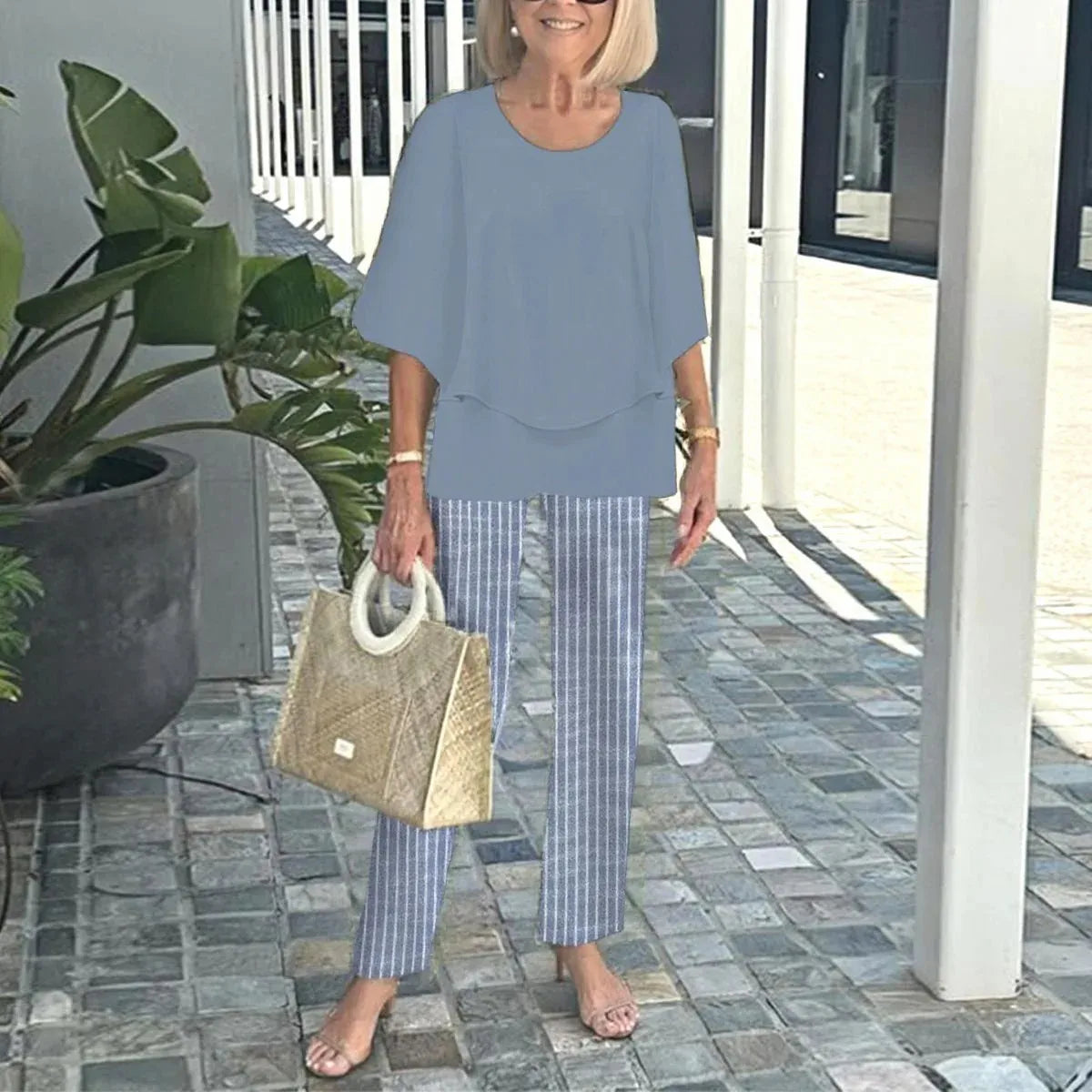 Summer Fashion New 2 piece Sets Women o-neck Sleeve print Pants Suits Casual Loose Irregular Top Wide Leg Pant two piece Set