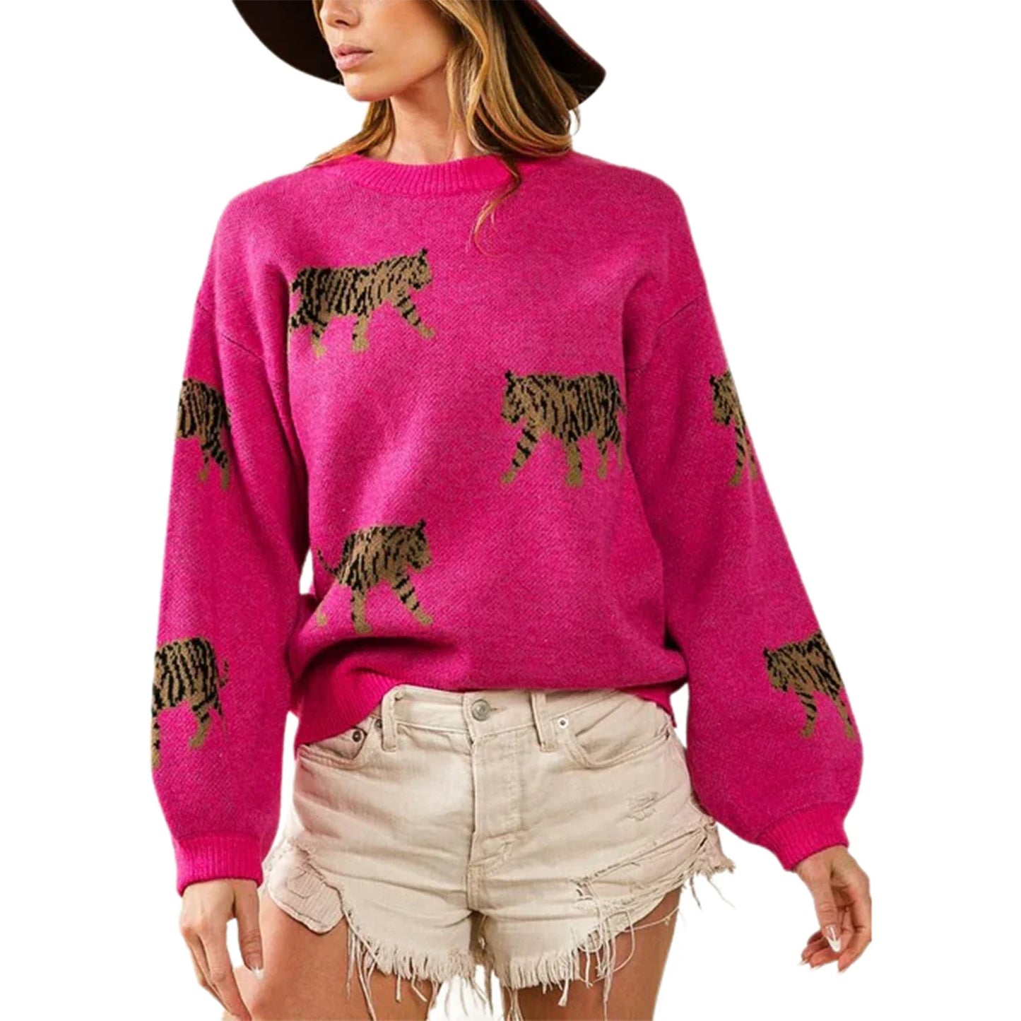 Cozy Women s Sweater with Stylish Leopard Print Design Long Sleeves and Soft Knit Fabric for Autumn Fashion Statement