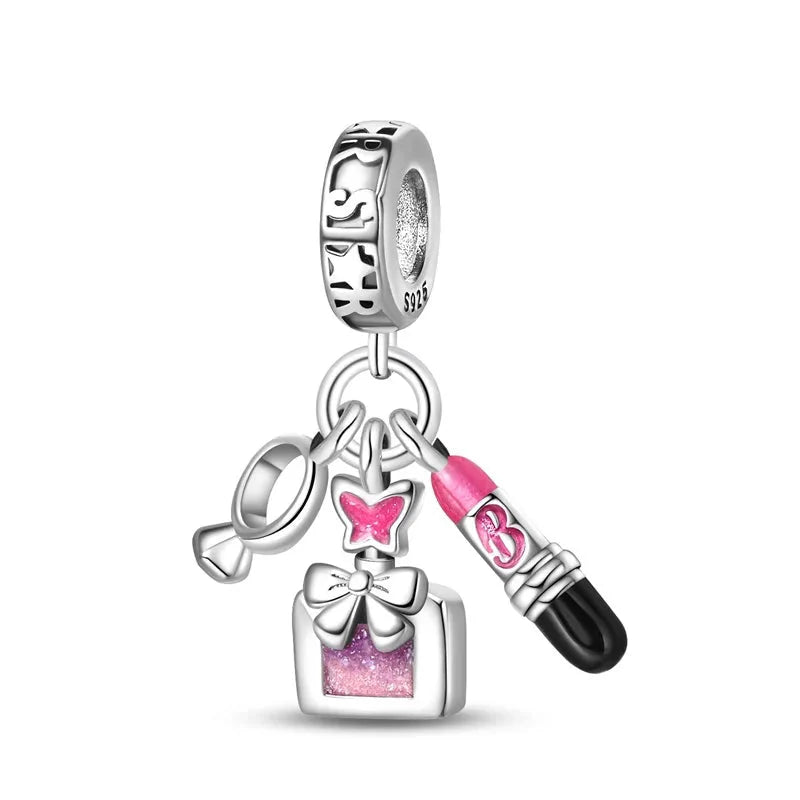 Romantic Pink Crown Perfume Bottle Charms Beads Bracelets Fine Jewelry