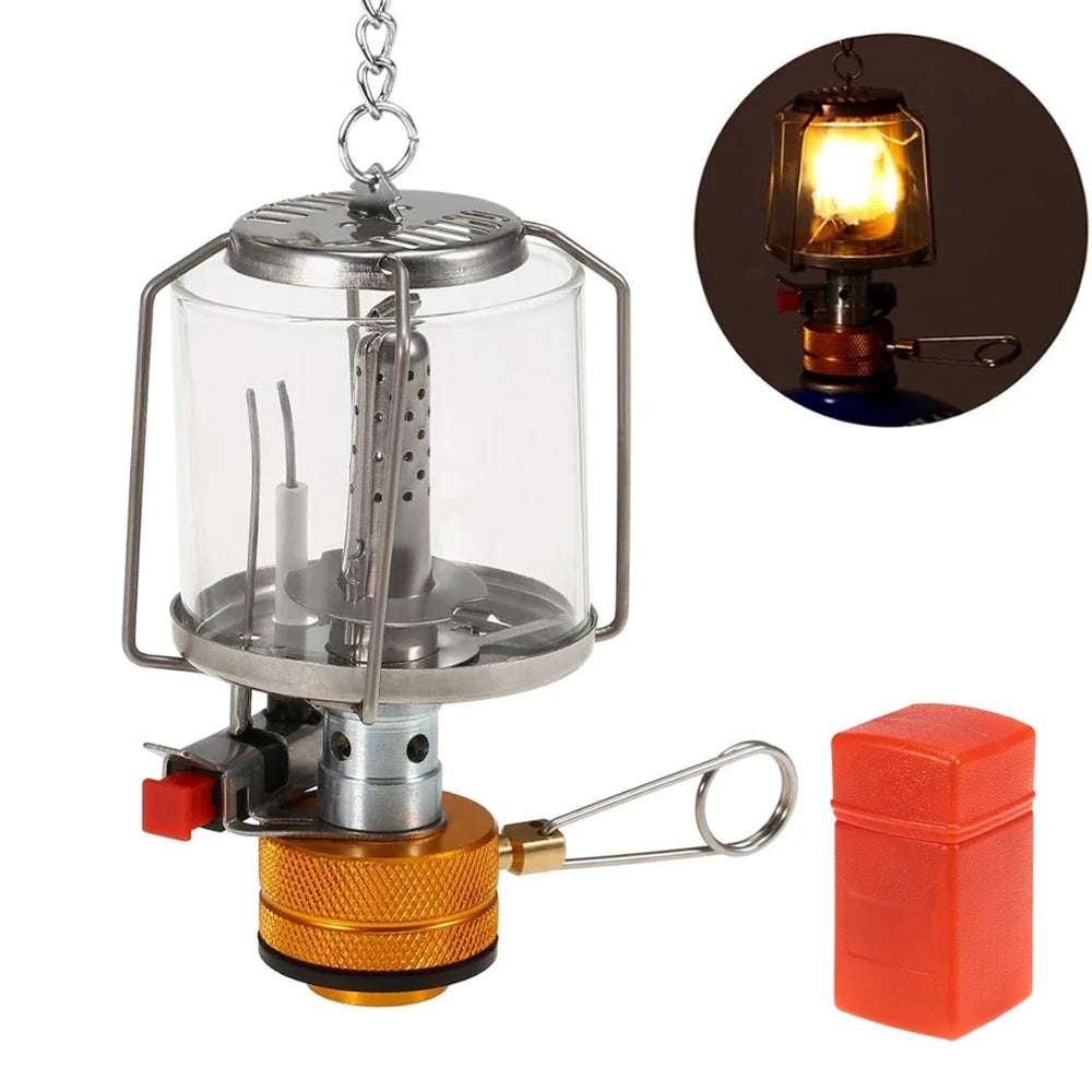 1 Set Gas Lamp Outdoor Camping Lantern Tent Lamp Hanging Glass Lamp Portable Adjustable Valve Gas Lantern For Camping Fishing