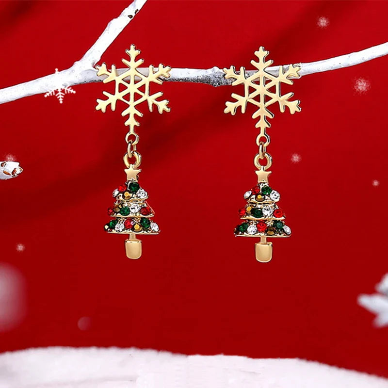 2023 New Zircon Christmas Tree Earrings for Women Shiny Rhinestone Star Pearl Stud Earring New Year Xmas Festival Ear Jewelry