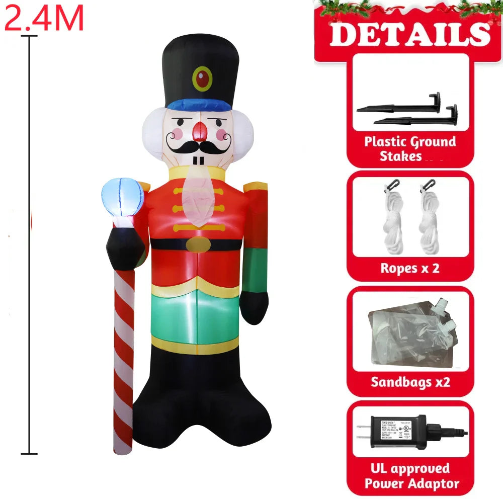 2.4M Inflatable Christmas Giant Nutcracker Soldier And Snowman Built-in LED Lights Indoor Outdoor Decoration Yard Holiday Party
