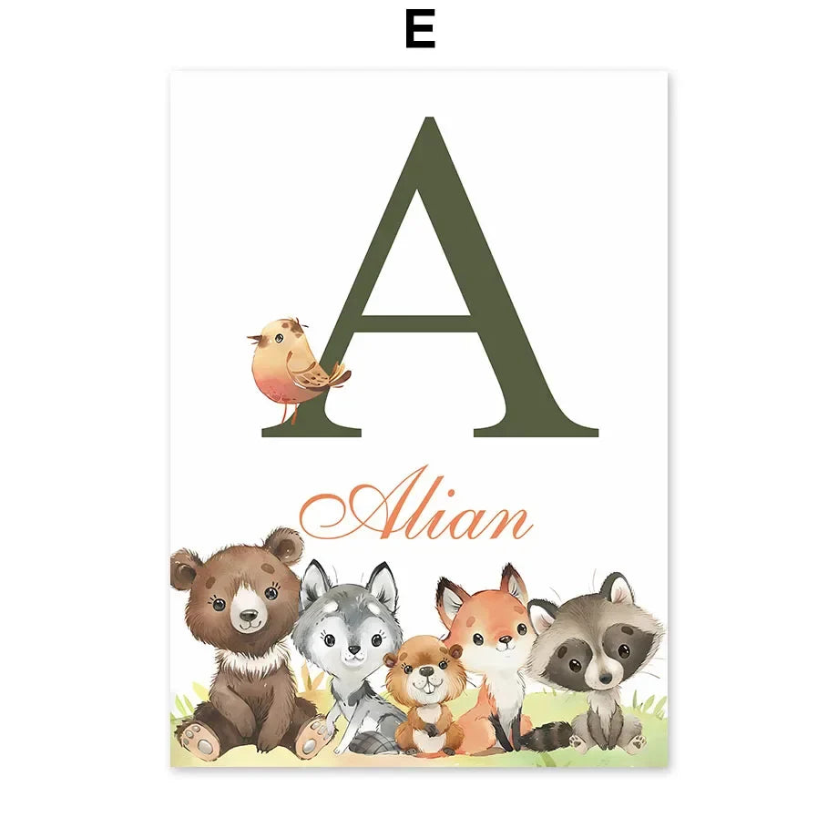 Woodland Nursery Prints Forest Animal Deer Rabbit Bear Fox Custom Wall Art Canvas Painting Poster Wall Pictures Kids Room Decor