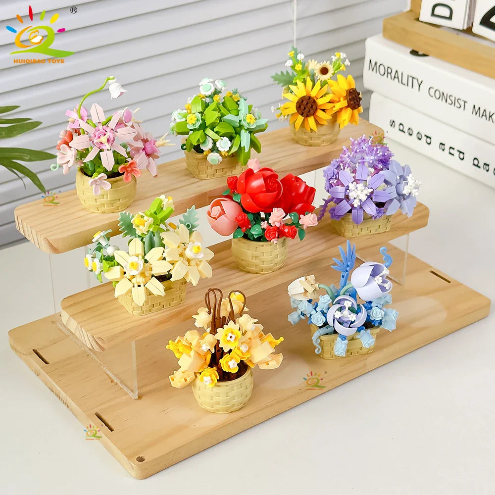 HUIQIBAO Eternal Flower Model Bouquet Potted Plant Micro Building Blocks MOC DIY Home Desk Decoration Brick Toy For Children
