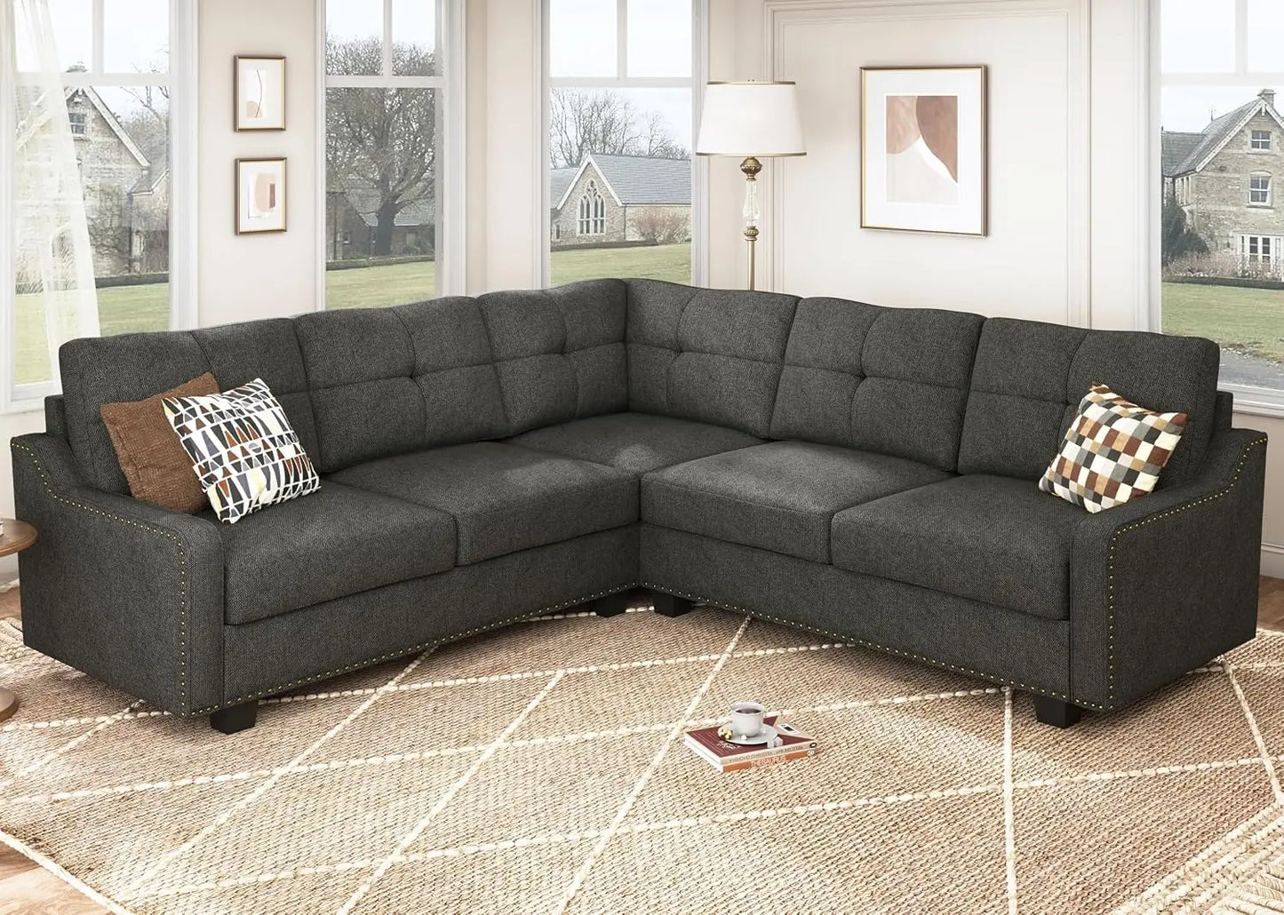 Convertible Sectional Sofa L Shaped Couch,Velvet Black, Custom