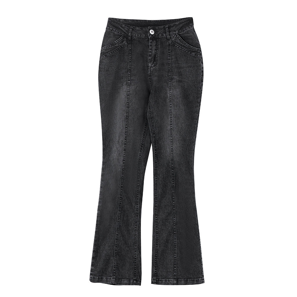 Denim Jeans For Women Mid Waisted Denim Jeans Embroidery Stretch Button Flare Pants Jeans Loose Casual Straight Jeans Vaqueros