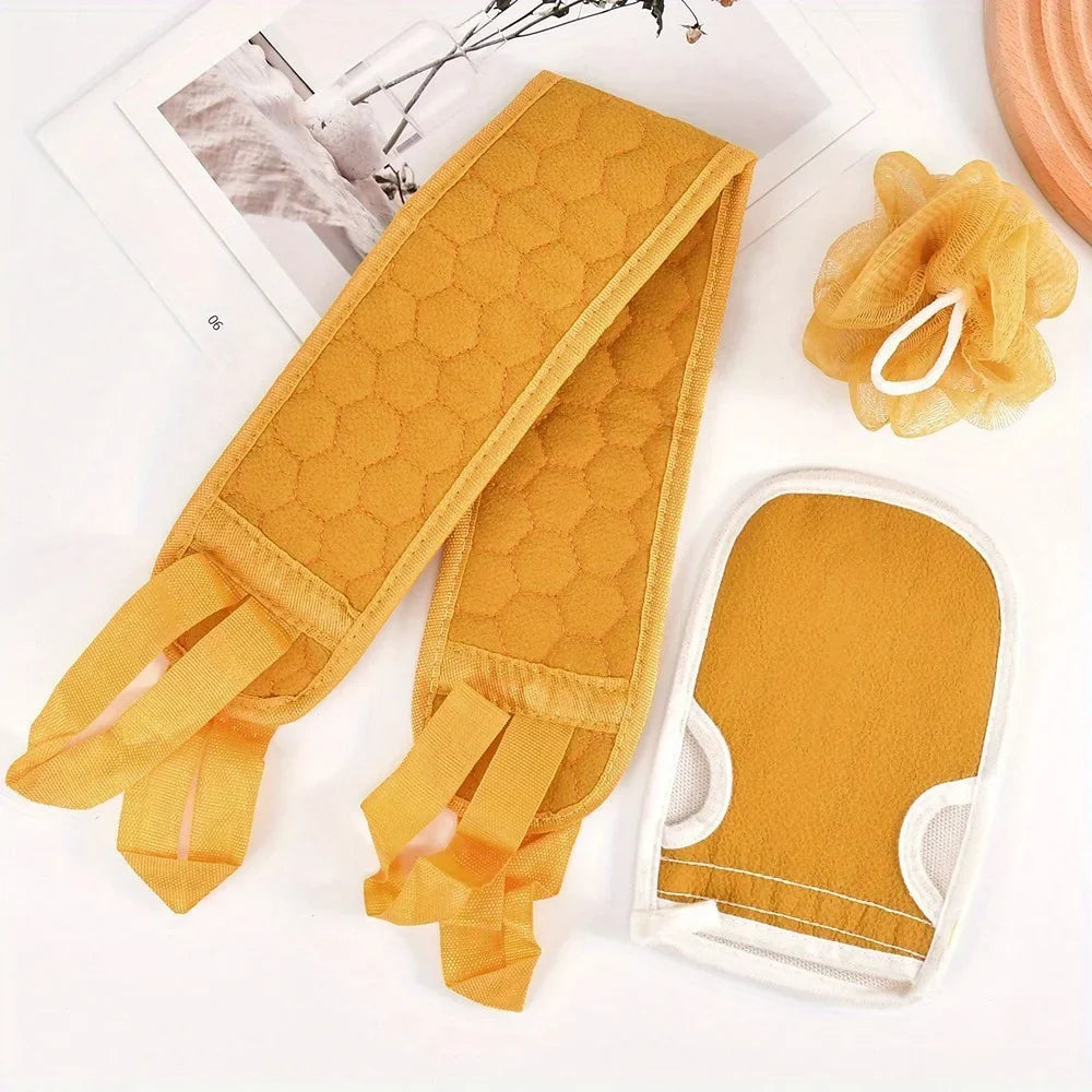 Exfoliating Body Scrubber Set - Includes Back Scrubber, Bath Glove And Shower Bath Sponge Loofah