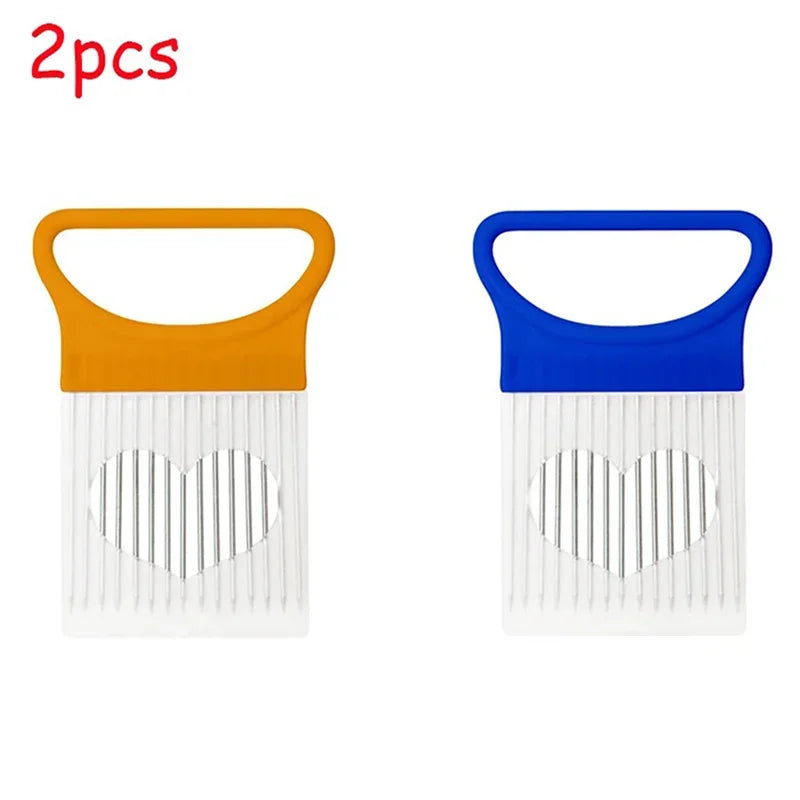 1/2/3/4pcs Effortlessly, Slice Onions with this 1pc Colorful Onion Slicer stainless steel potato chip onion holder.