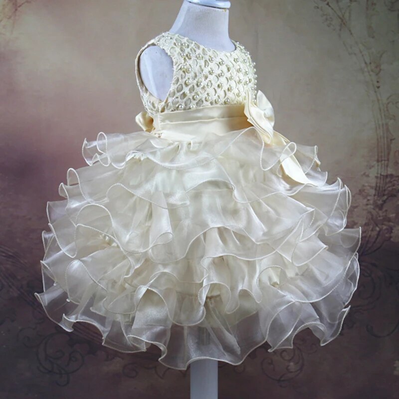 Children's Tutu with Beading Flowers Baby Girl Dress For Wedding Sleeveless Infant Baby Dresses For Toddlers