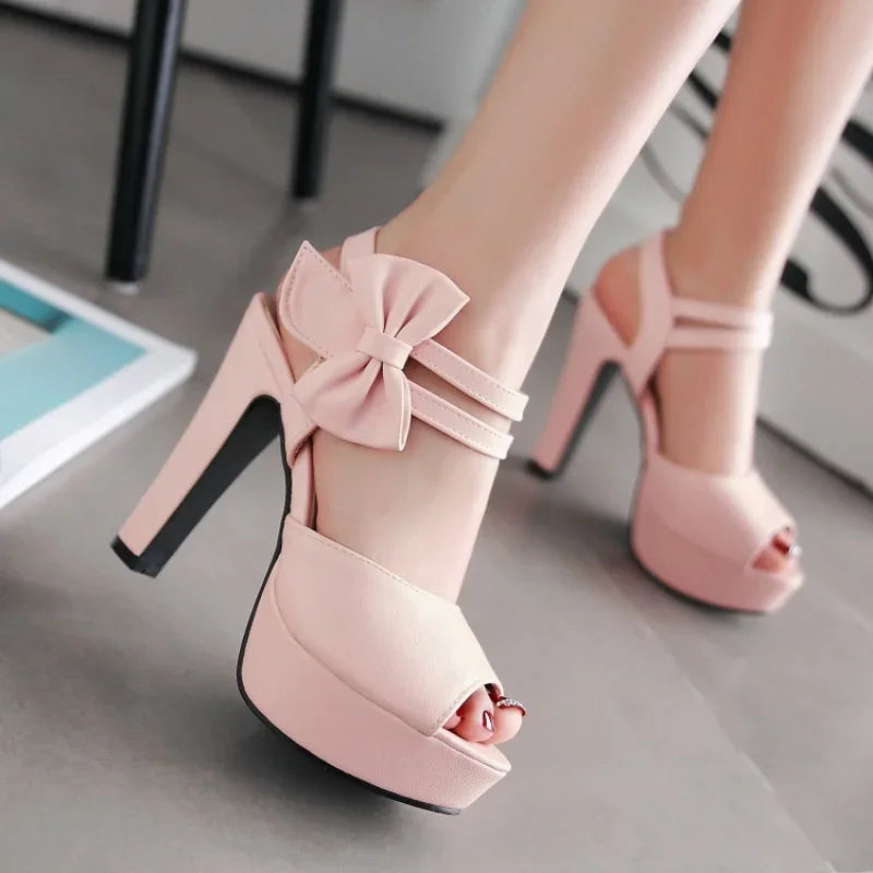 Sandals Female Summer 2024 New High-heeled 13cm Fish Mouth Shoes Bow Sexy Rough with Waterproof Platform Roman Women's Shoes