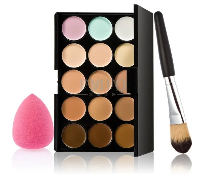 15 color Concealer Contouring correcteur makeup products face Based anti cernes cosmetic set brush Sponge Puff wholesale