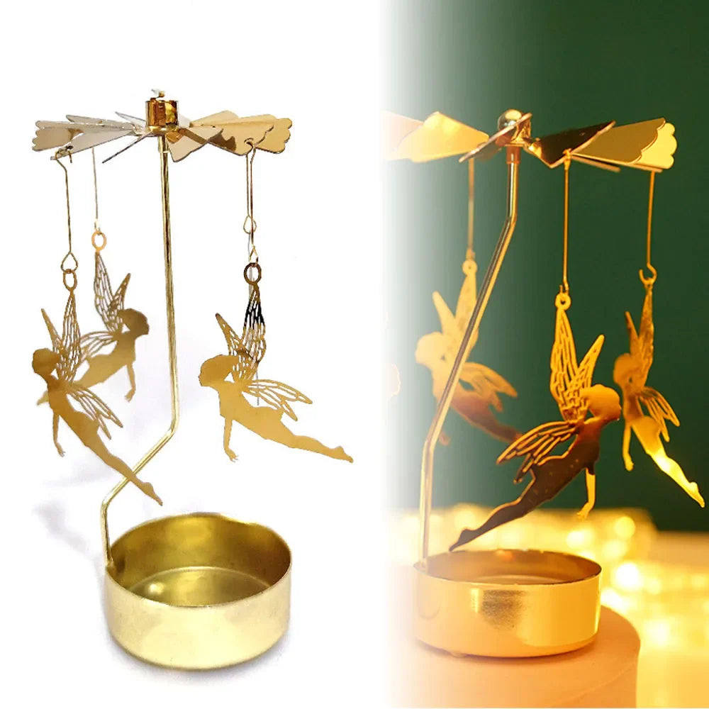 Spinning Tealight Holder, Aluminum Alloy Carousel Heat Powered, Rotating Candle Display.