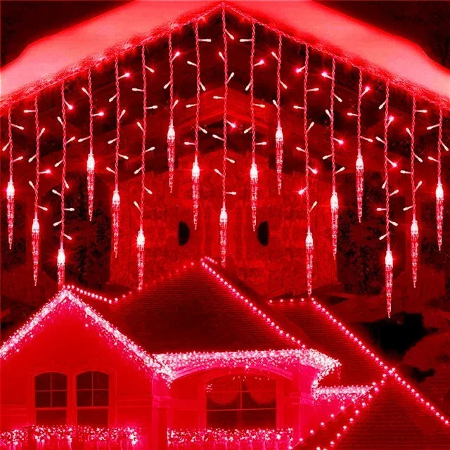2.8M LED Curtain Icicle String Lights Christmas Waterfall Garland Outdoor Garden Decoration Fairy Light for Street Eaves Patio