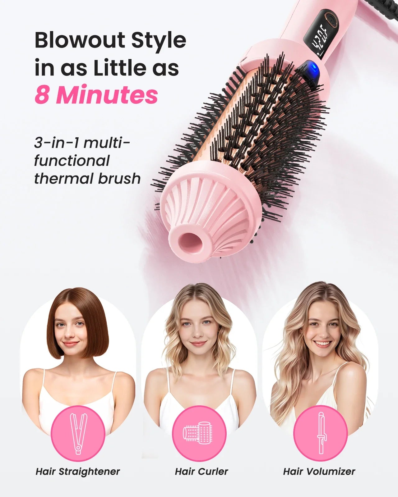 PTC Heated Curling Iron Brush 38mm Thermal Round Brush Anti Scald Hair Styler Volumizing Curler for Home Salon Use,110-240V