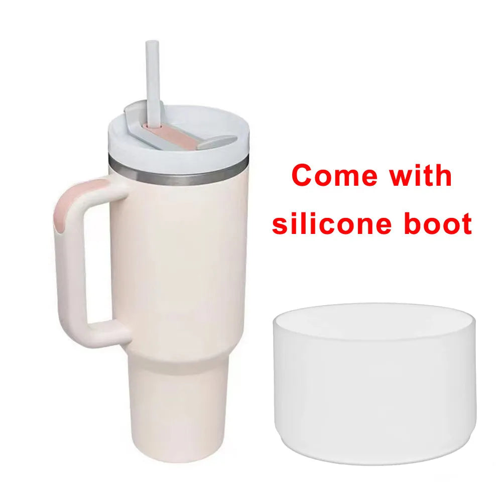 40oz Tumbler with Handle Straw and Silicone Boom Stainless Steel Vacuum Thermos Cup Large Capacity Travel Car Coffee Mug Logo