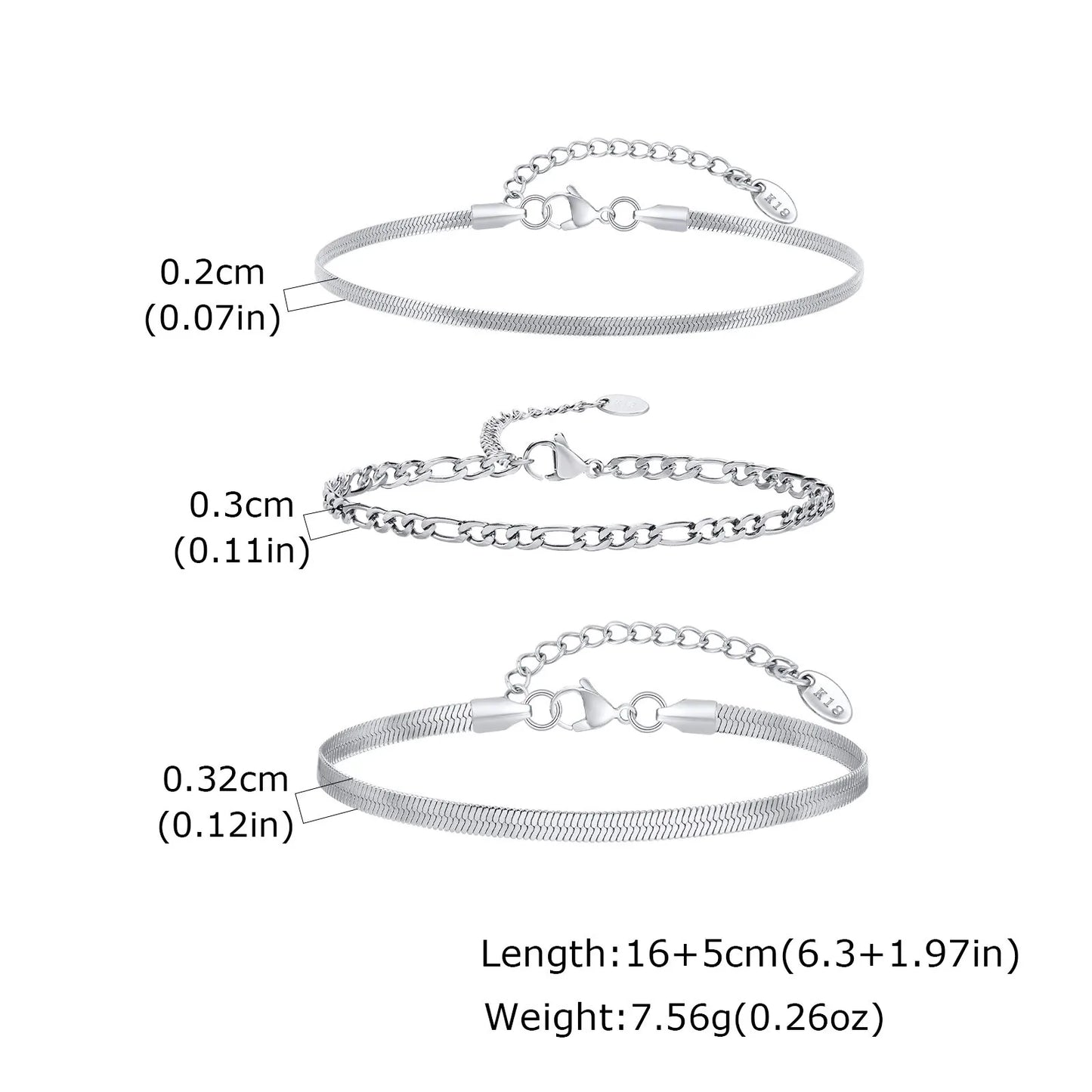 1/2/3pcs Chain Bracelet for, Stainless Steel Twisted Rope Cuban Chain