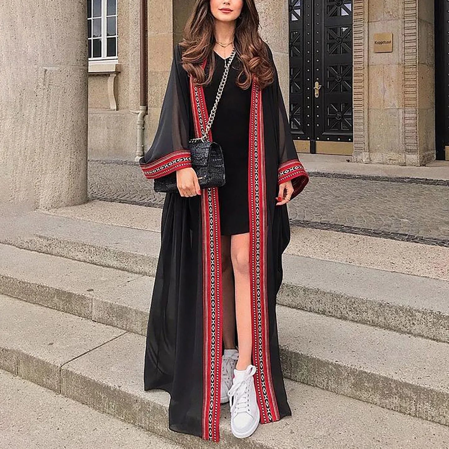 White Chiffon Long Maxi Kimono Cardigan Women Beach Cover Up Embroidery Edge with Belt Tunica Kaftans Femininos Beachwear 2024