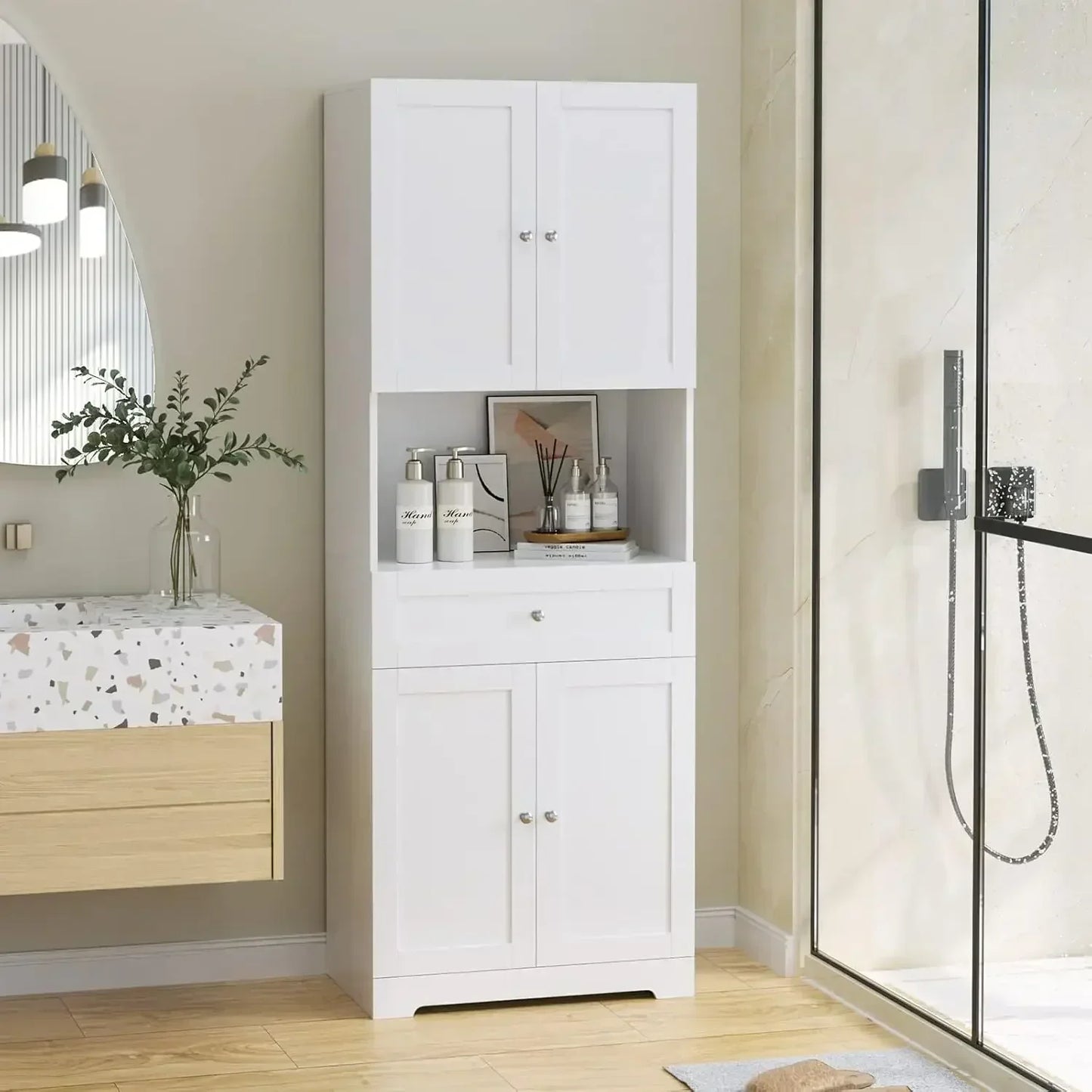 Customizable Tall Bathroom Storage Cabinets, Modern Linen Storage Cabinet.