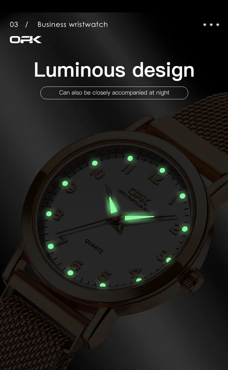 OPK 8115 Women's Watches Simple Fashion Oirginal Wristwatch for Female Stainless Steel Mesh Strap Waterproof Luminous Reloj