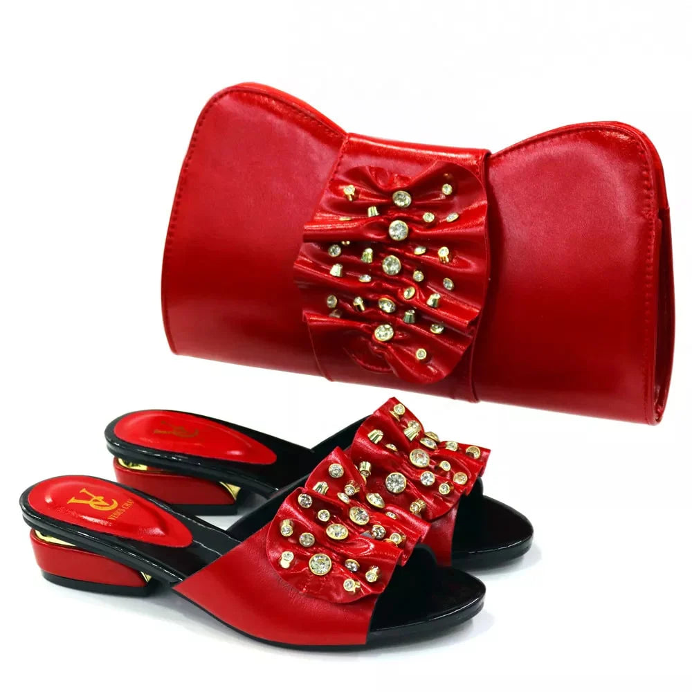 New Arrival - Italian Shoes with Matching Decorated Bags Set with Rhinestones