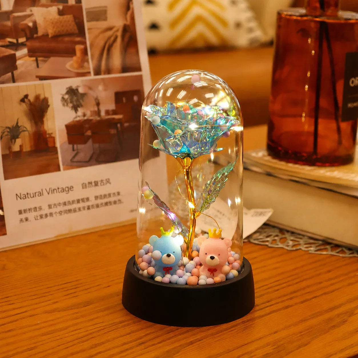 LED Valentine Day Gift For Girlfriend Eternal Rose Light 24K Gold Foil Flower In Glass Cover Mothers Day Wedding Bridesmaid Gift