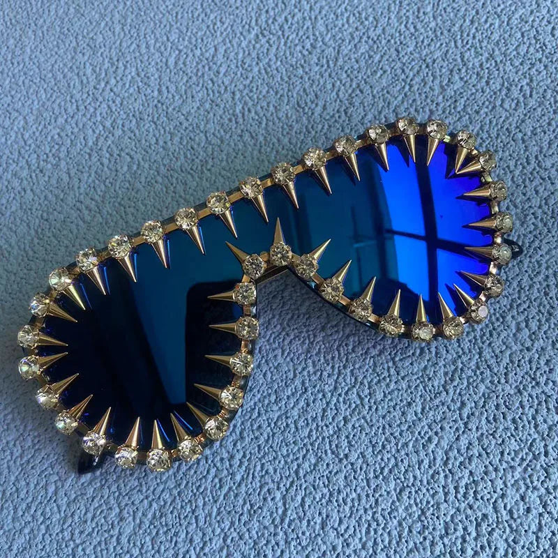 Steampunk Nail Diamond Oversized Sunglasses For Women Luxury Punk Rhinestones One Piece Sun Glasses Men Hip Hop Shades Eyewear