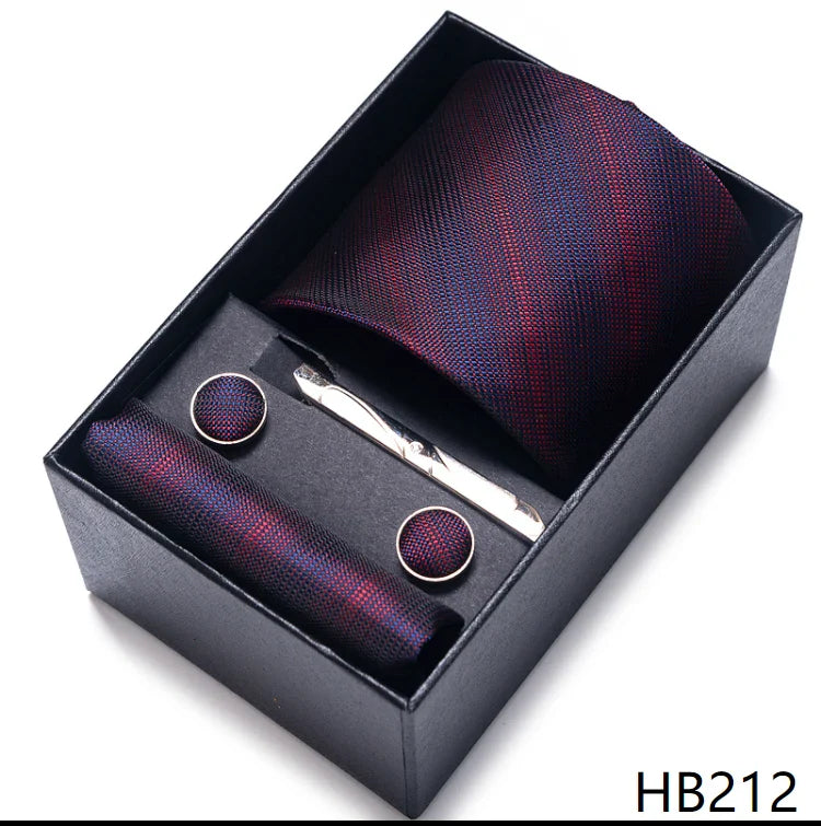8 cm Wide Tie Sets Blue Solid Men's Neck Tie Handkerchief Cufflinks Clip Gift Silk Handmade