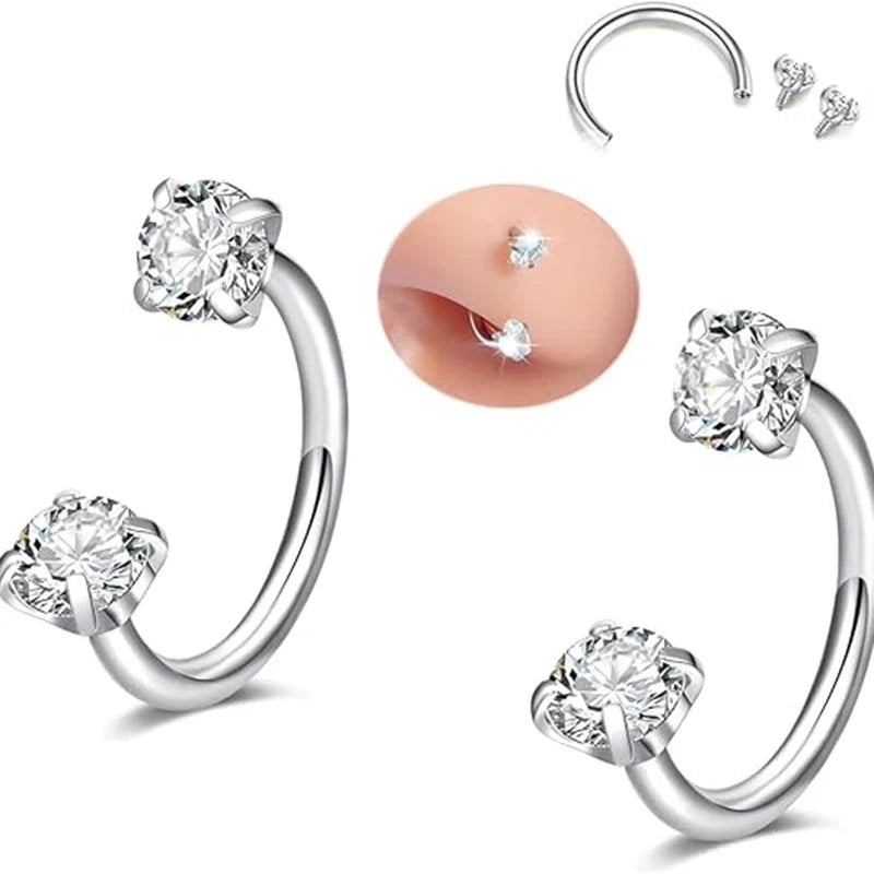 6/2pcs Horseshoe Nose Rings with L-Shape Nose Stud, Stainless Steel