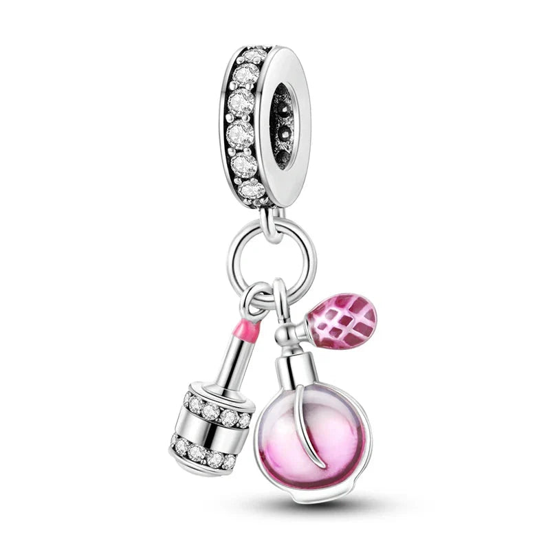 Romantic Pink Crown Perfume Bottle Charms Beads Bracelets Fine Jewelry