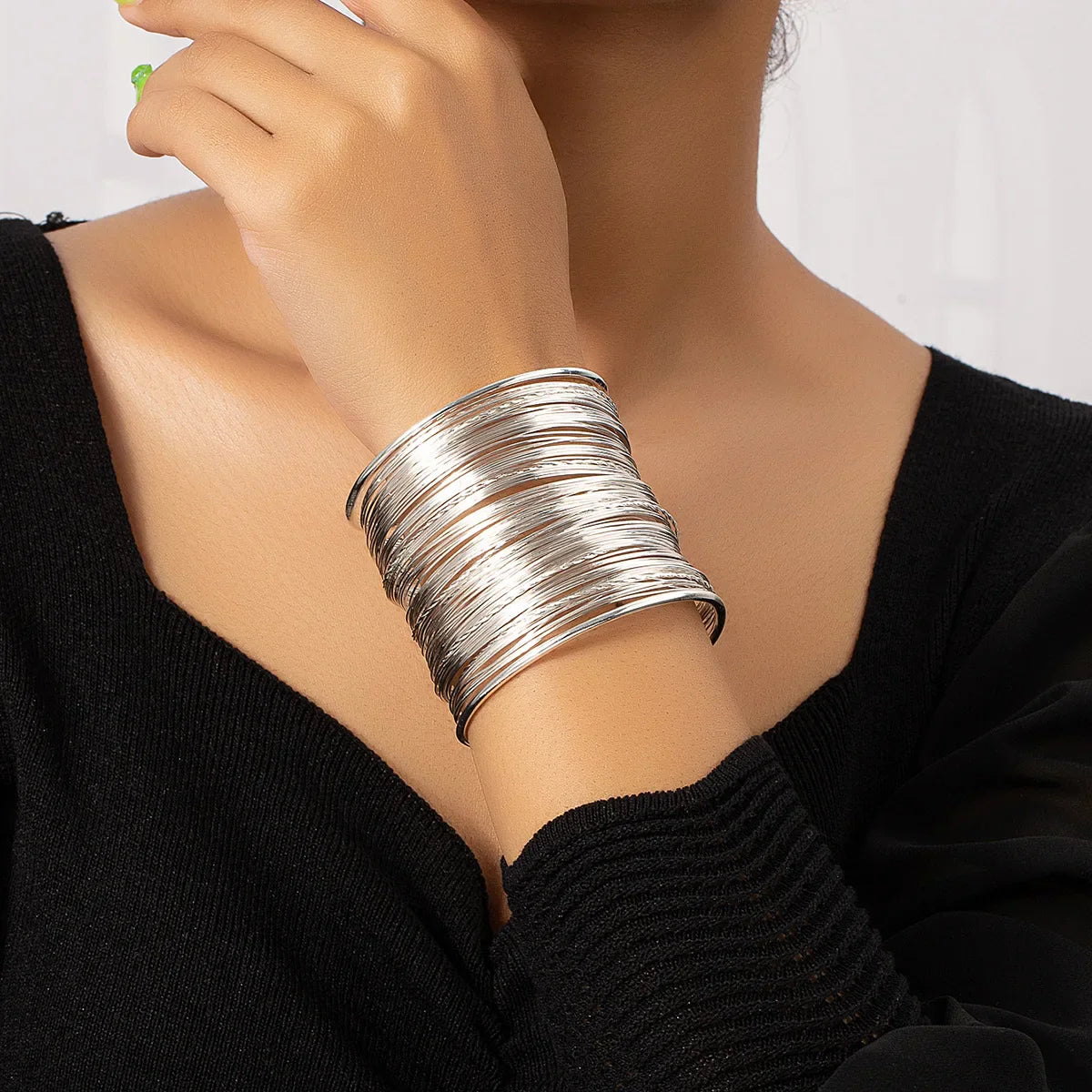 Exaggerated Wire Mesh Open Wide Bracelet Ins Small Fashion Net Red Metal Bracelet Women's Jewelry Charm Bracelets for Women