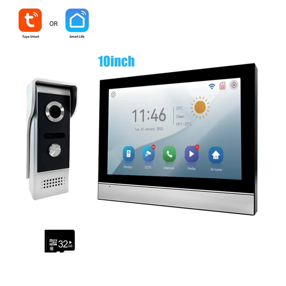 Tuya 1080P 7/10 inch Color Touch Screen WiFi Doorbell Intelligent APP Intercom Kit with Mobile Detection 128G Image Storage