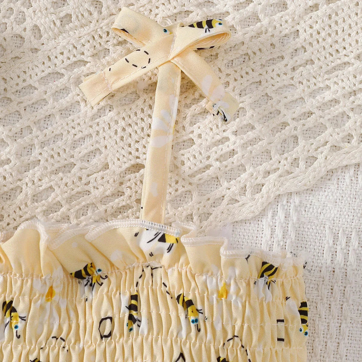Baby girl Summer Dress Cute Little bee Ruffled Suspender Dress and Headband 2-piece Set for 0-3 Year old Baby girl Casual Dress