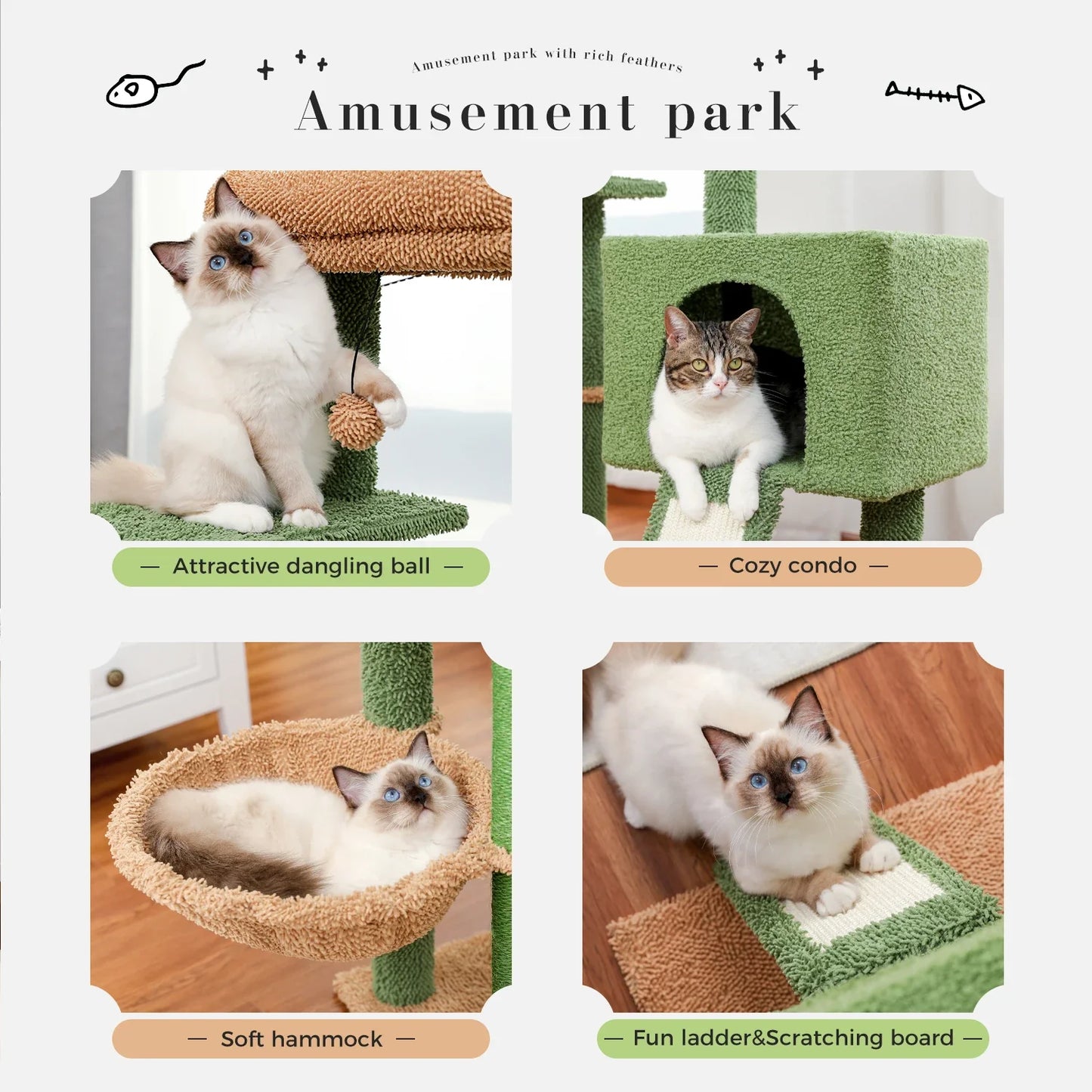Fast Delivery Cactus Cat Tree with Condo Scratching Post for Cats Multi-Level Cat Tower Cat Scrapers Cat Accessories Pet Cat Toy