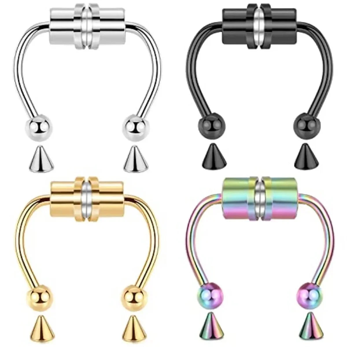 1/2/3/4/5pcs Fake Magnetic Stainless Steel Nose Rings, Non Piercing