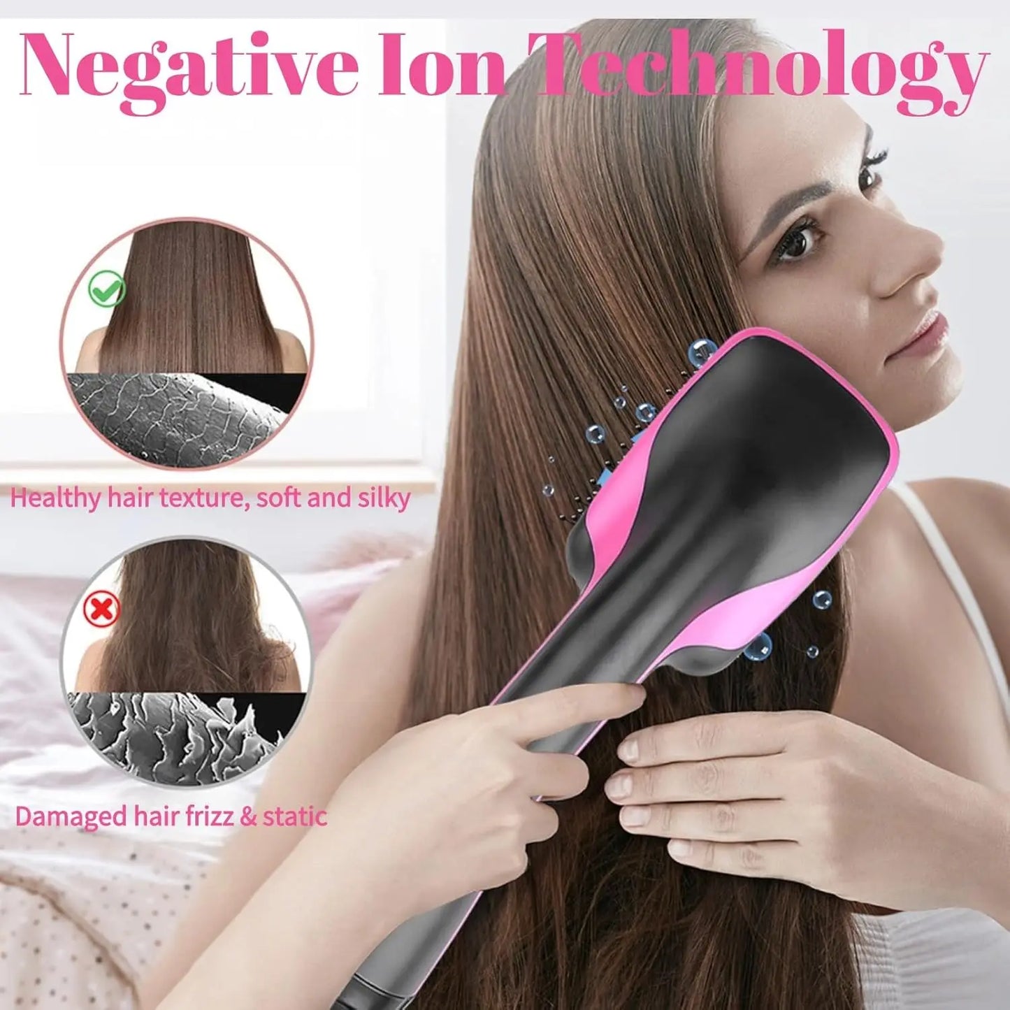 2 in 1 hot air comb, with high-speed ion airflow, use air to straighten, no thermal damage, smart temperature for medium and lon