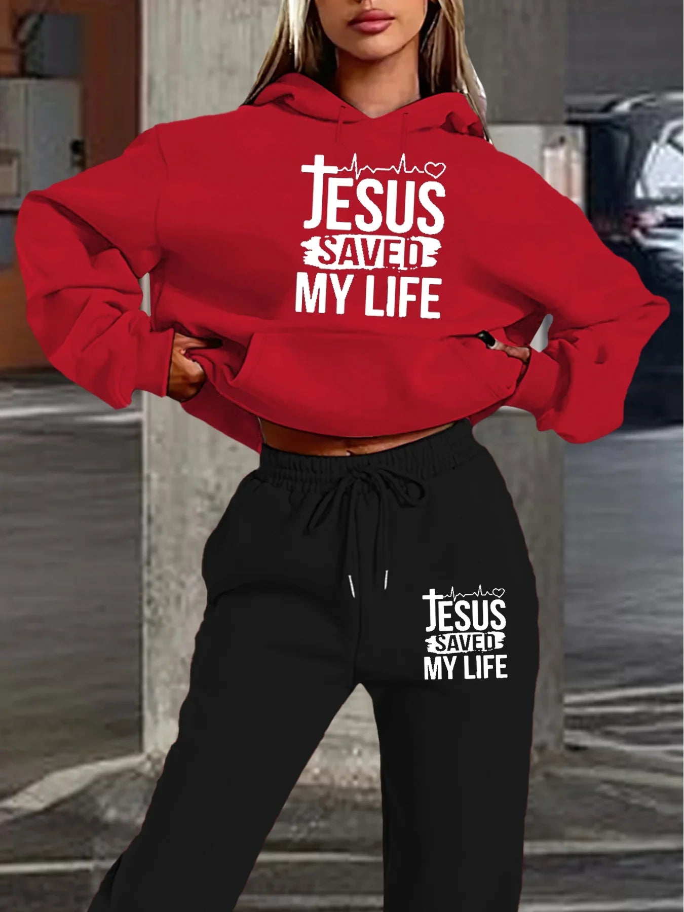 Women's autumn and winter casual fashion, loose hip-hop street JESUS, letter printed warm hooded sweat ,shirt+ sports pants.
