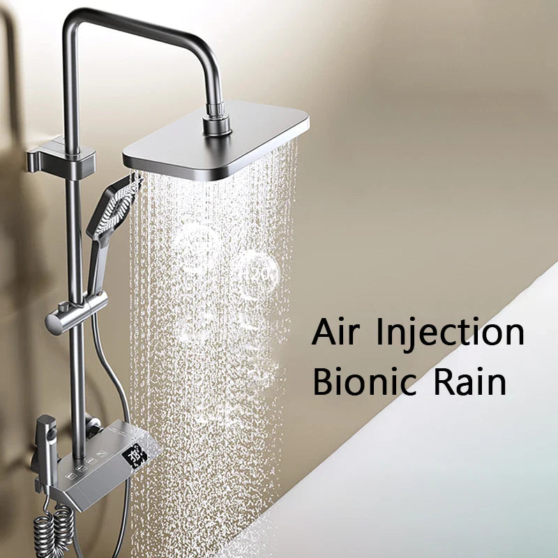 Bathroom Shower Full Set, Black White Gray Bathtub Shower, Digital LED Hot Cold Faucet
