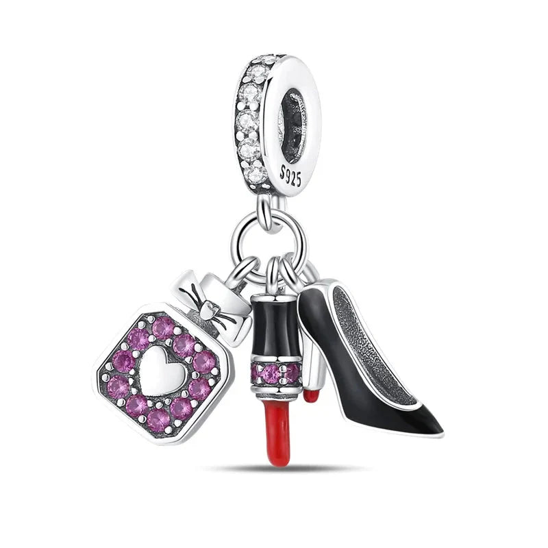 Romantic Pink Crown Perfume Bottle Charms Beads Bracelets Fine Jewelry