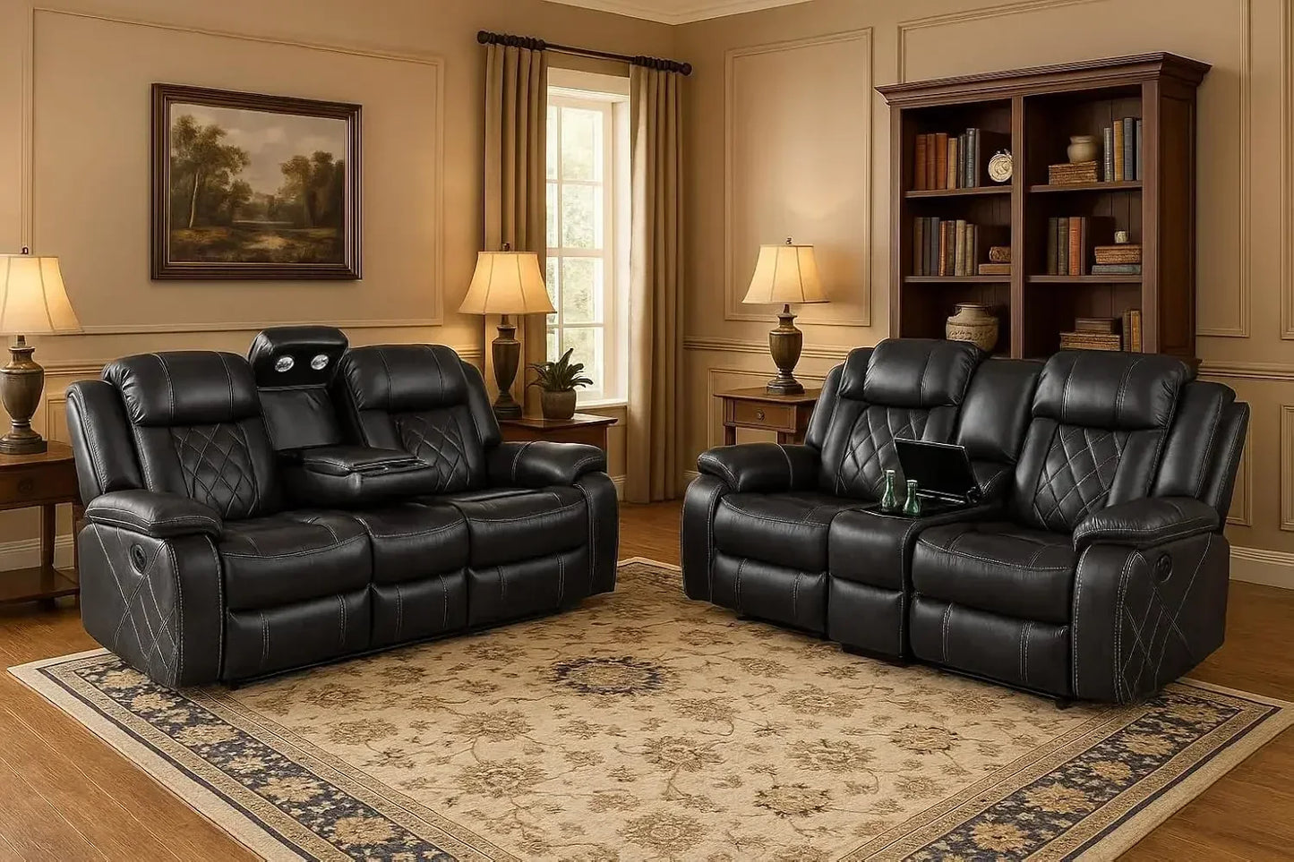 Power Living Room Furniture Sets, Electric Recliner Chair with LED Light, Sectional Sofa Loveseat with Wireless Charging.