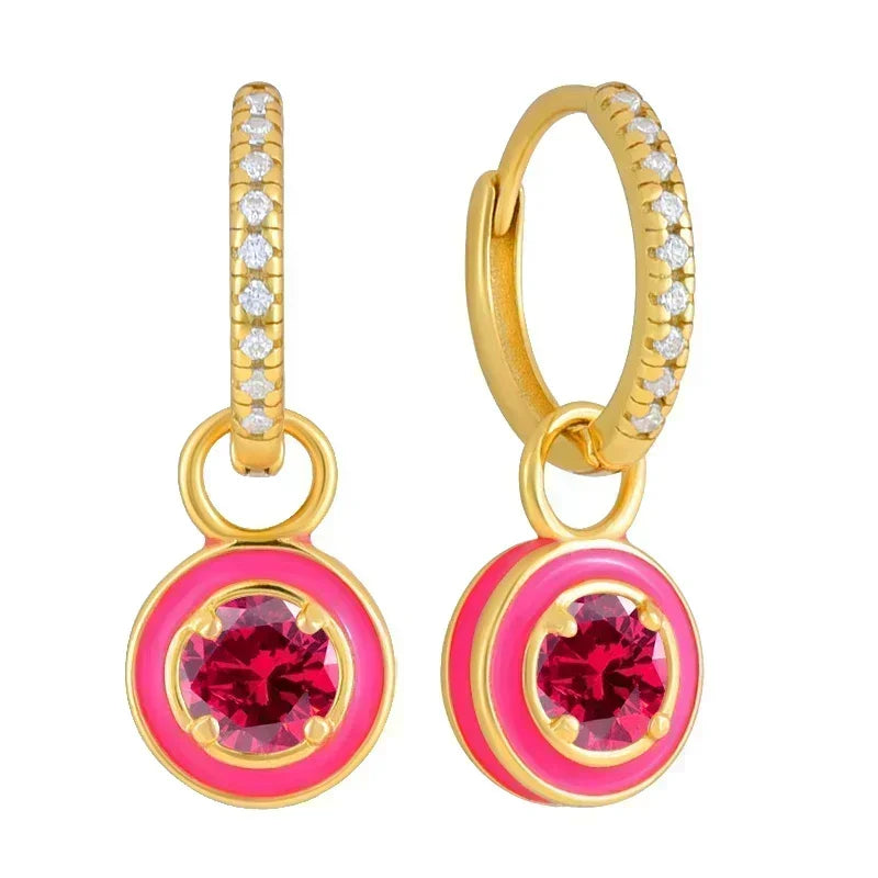 925 Sterling Silver Ear Needle Rose colors Zircon Hoop Geometric Pendant Earrings for women Luxury Fashion Wedding Jewellery2023