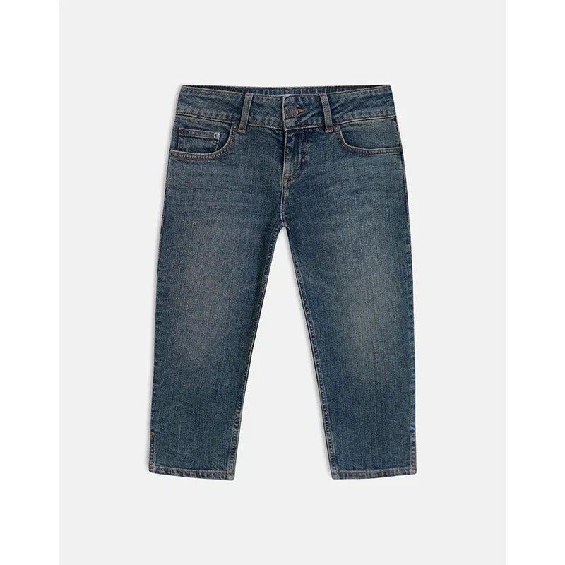 Women's Denim Pencil Capri Pants Button Low Rise Slim Fit Cropped Jeans with Side Slits Hemline Summer Stretch Capris