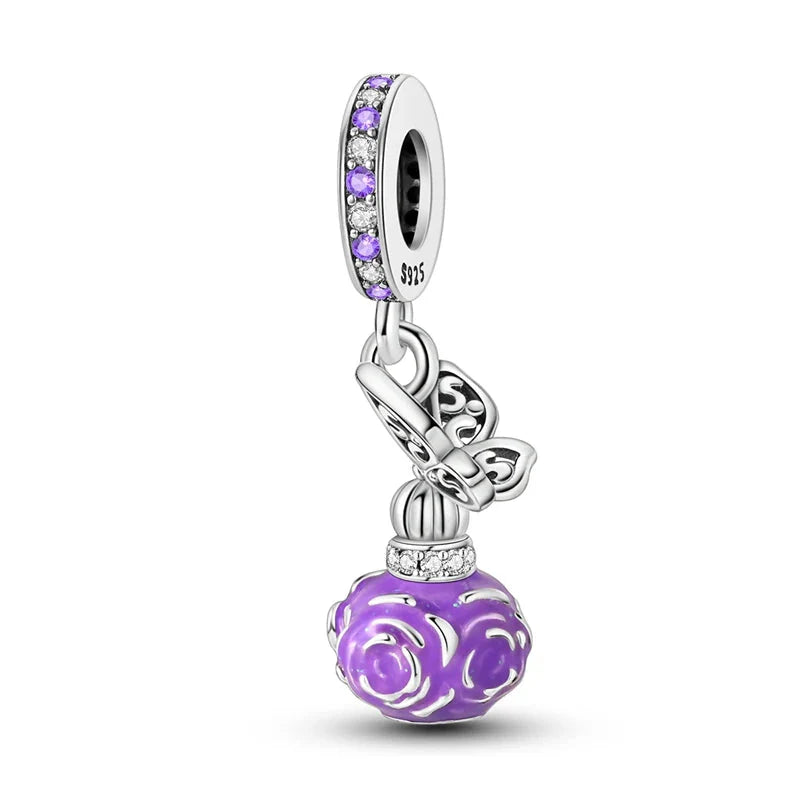 Romantic Pink Crown Perfume Bottle Charms Beads Bracelets Fine Jewelry